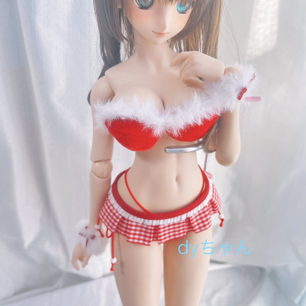 DD/dy用●ギンガムチェックのサンタ水着衣装●4点セット