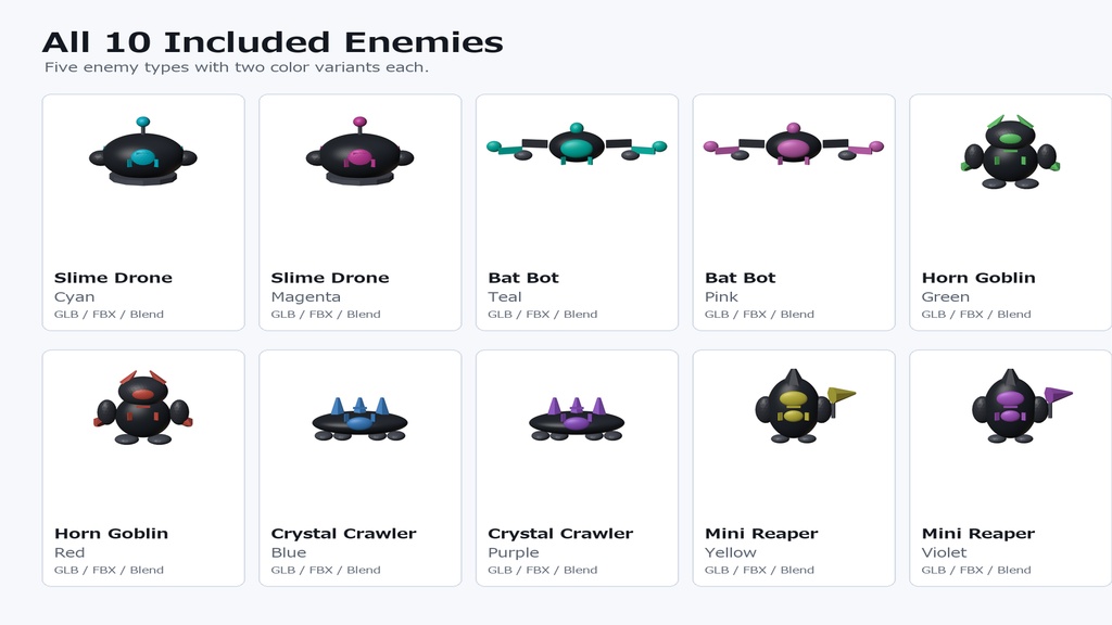 Neon Low Poly Enemy Pack Vol.1 - Unity対応 ローポリ敵キャラ10体セット