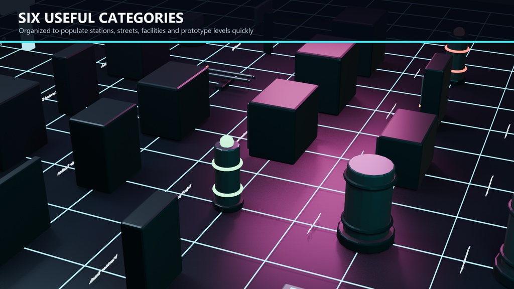 NWX-P01: 25 Low-Poly Neon Cyber Props for Unity & Unreal