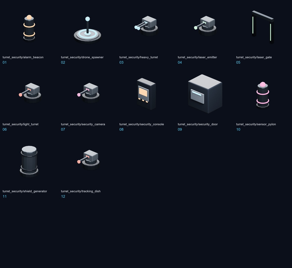 Neon Security Visual Props Pack - 12 Static Sci-Fi Assets