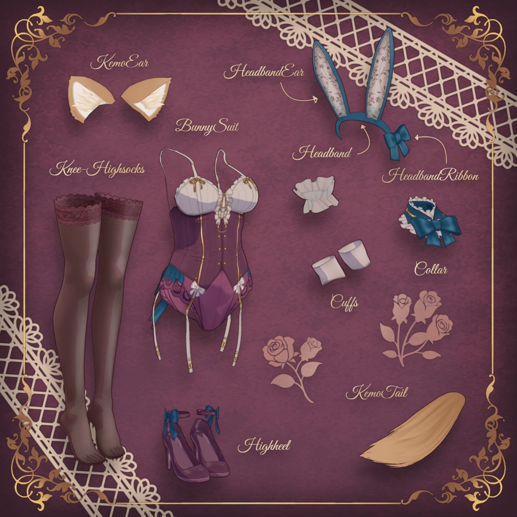 【VRoid衣装6色】Antique Bunny Costume (アンティークバニー衣装)