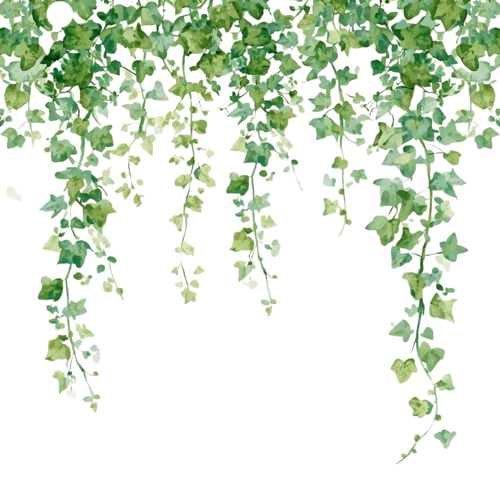 水彩画タッチで描かれた 11点グリーンの植物・植木鉢・壁掛け等のクリップアートセット