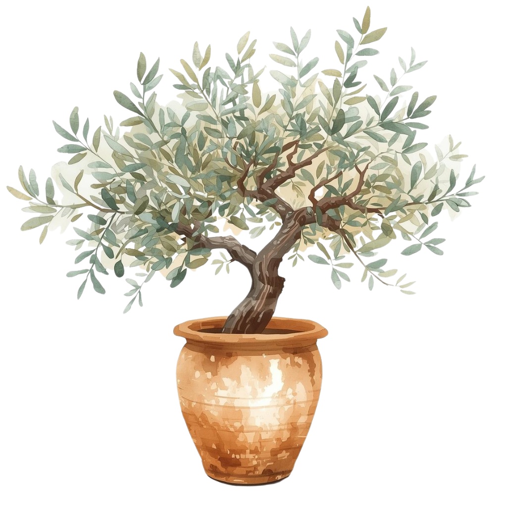 水彩画タッチで描かれた 11点グリーンの植物・植木鉢・壁掛け等のクリップアートセット