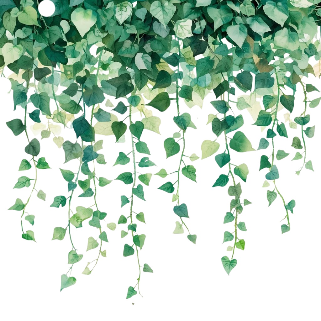 水彩画タッチで描かれた 11点グリーンの植物・植木鉢・壁掛け等のクリップアートセット