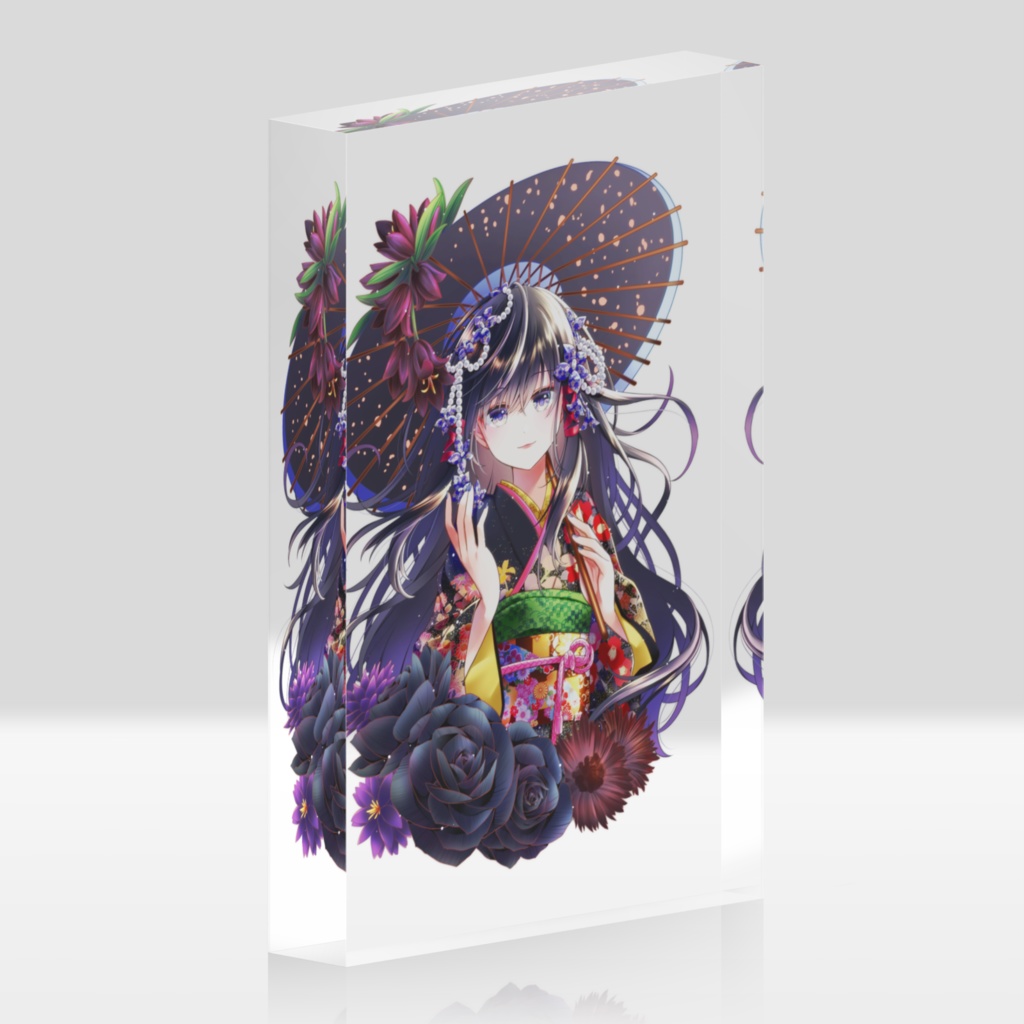 百花繚乱ー墨ー　アクリルブロック