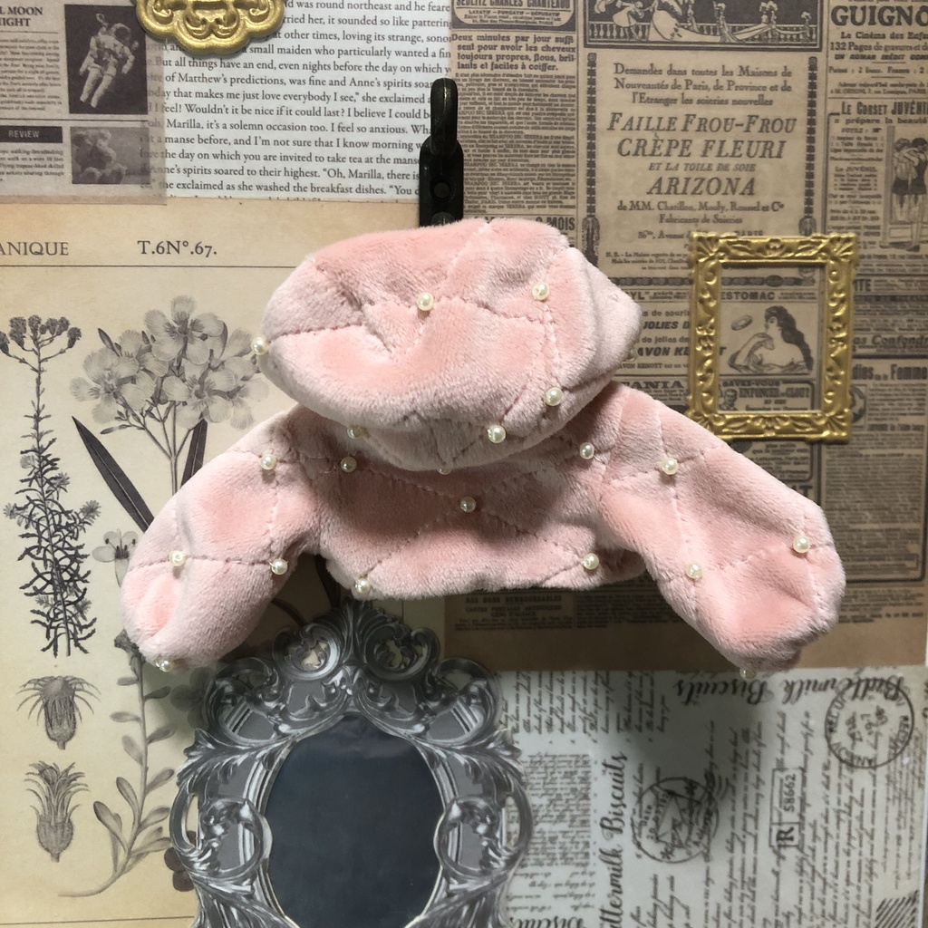 ダイヤステッチ×パールのフード付きショートジャケット