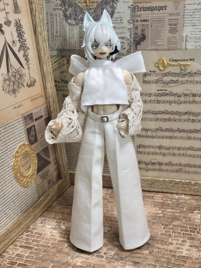 レースカーディガン付きトップス&パンツセット