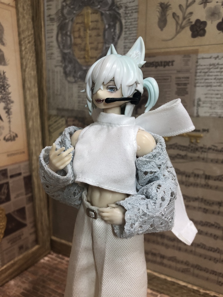 レースカーディガン付きトップス&パンツセット