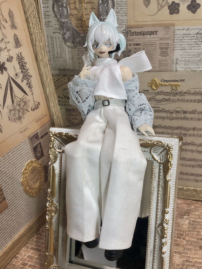 レースカーディガン付きトップス＆パンツセット