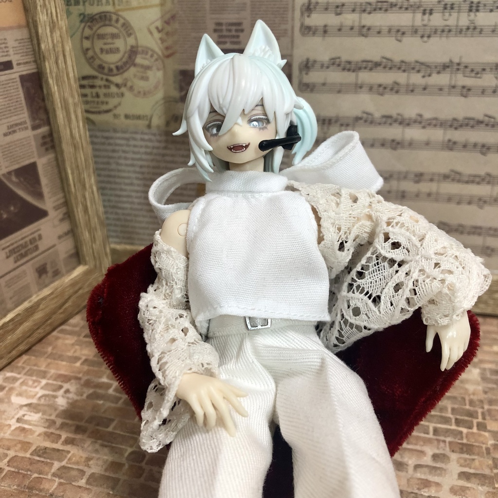 レースカーディガン付きトップス&パンツセット