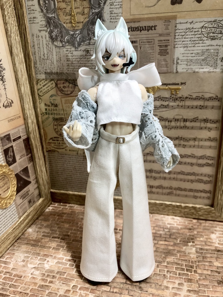 レースカーディガン付きトップス&パンツセット