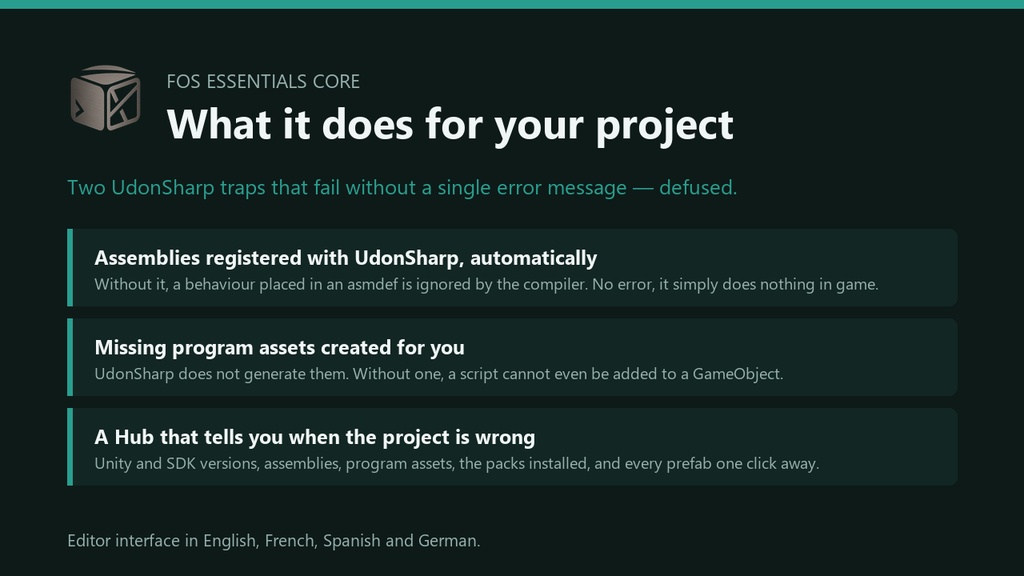 FOS Essentials Core — The free foundation for VRChat world tools