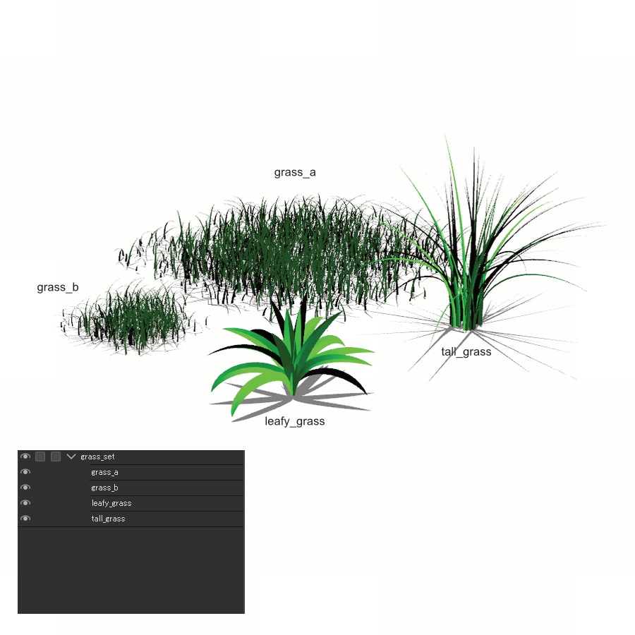 クリスタ用 樹木と草の森林セットVol.1