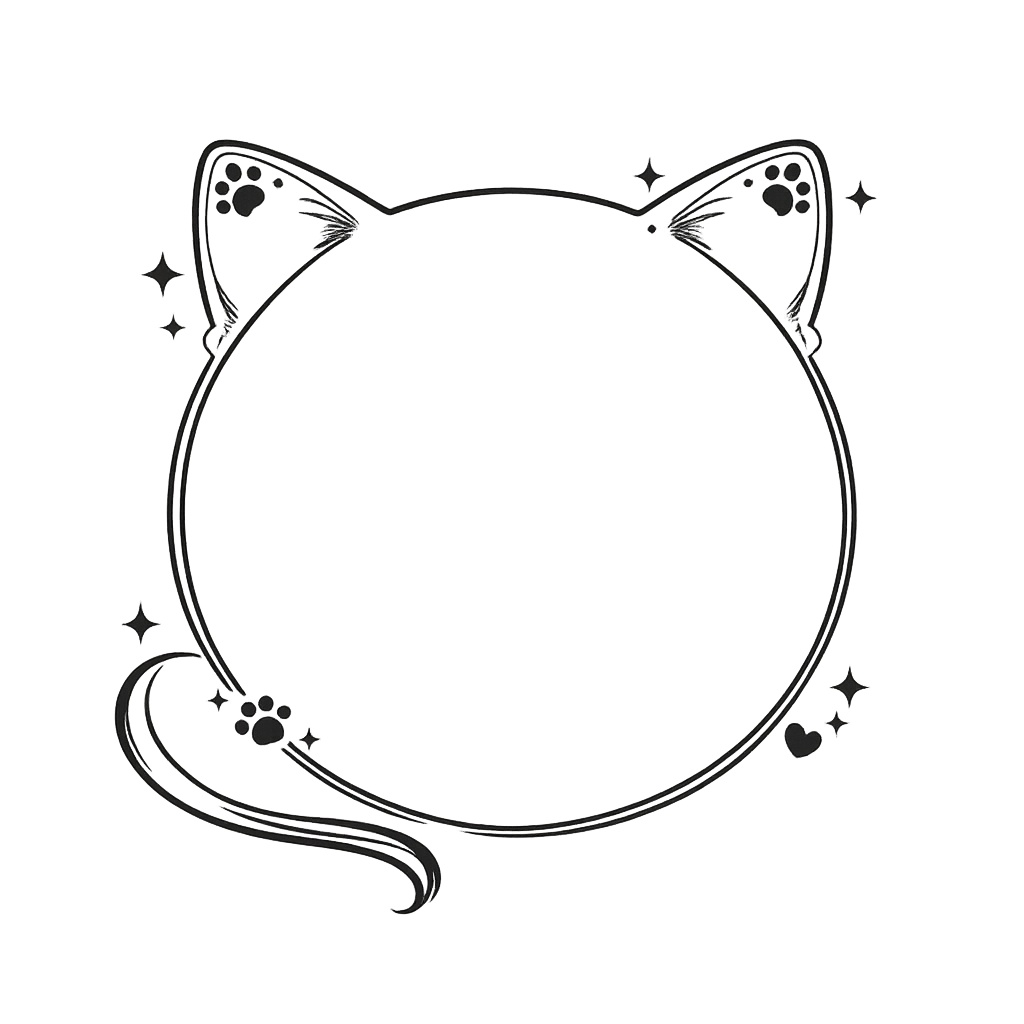 🐾 猫モチーフ 円形フレーム|8点セット(PNG・背景透明)