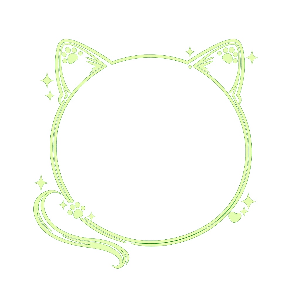 🐾 猫モチーフ 円形フレーム|8点セット(PNG・背景透明)