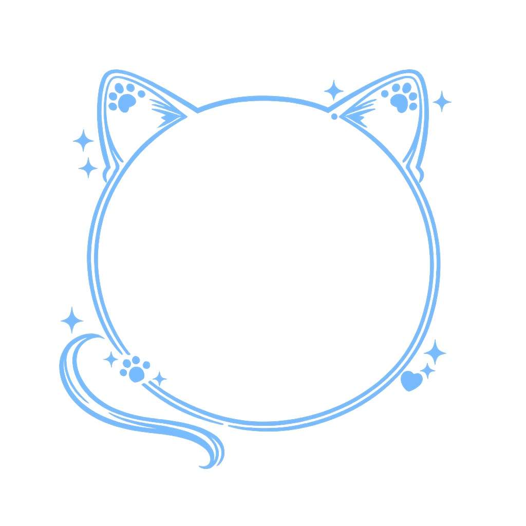 🐾 猫モチーフ 円形フレーム|8点セット(PNG・背景透明)