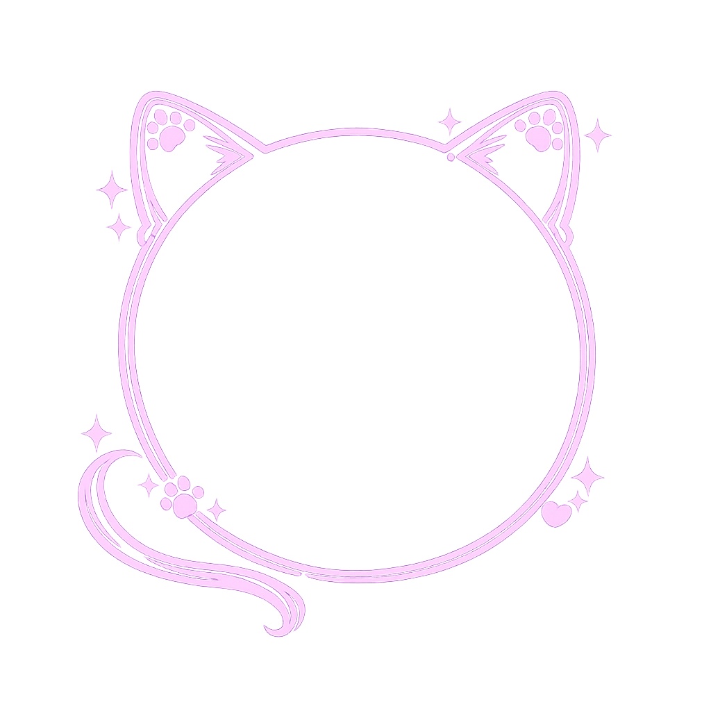 🐾 猫モチーフ 円形フレーム|8点セット(PNG・背景透明)
