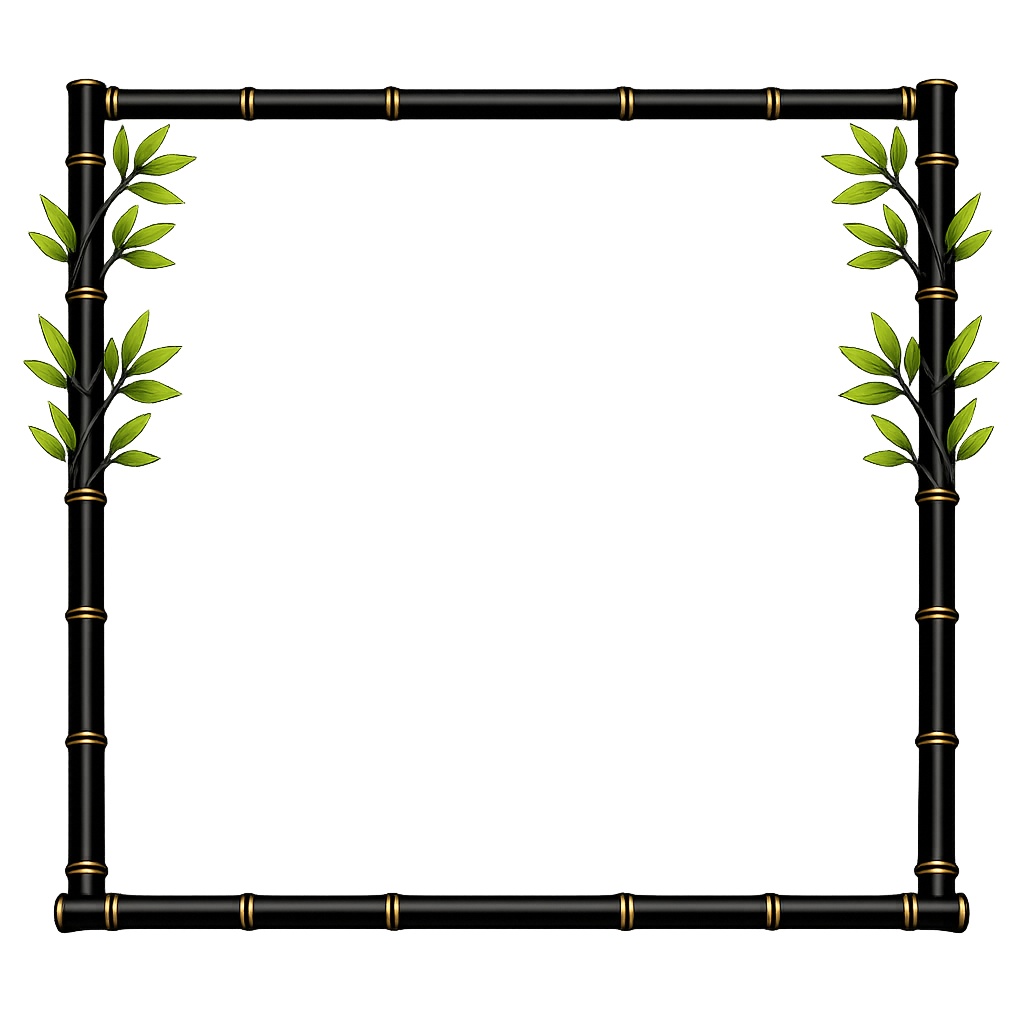 【無料配布】竹モチーフ 黒フレーム素材|背景透過PNG|和風フレーム