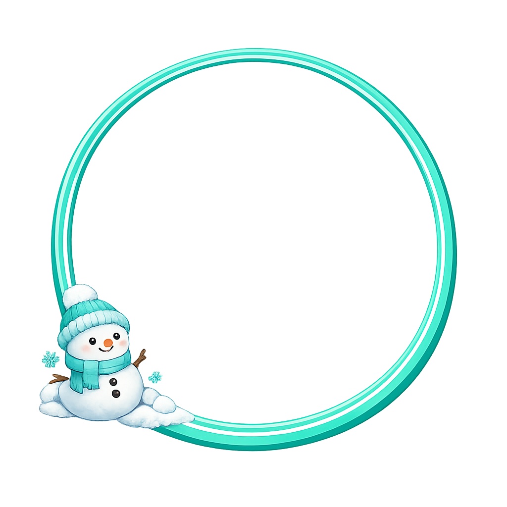 【透明PNG】かわいい円形雪だるまアイコンフレーム 6色セット|冬モチーフ対応|SNS・VTuber向け