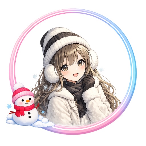 【透明PNG】かわいい円形雪だるまアイコンフレーム 6色セット｜冬モチーフ対応｜SNS・VTuber向け  