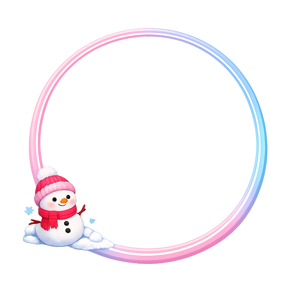 【透明PNG】かわいい円形雪だるまアイコンフレーム 6色セット|冬モチーフ対応|SNS・VTuber向け