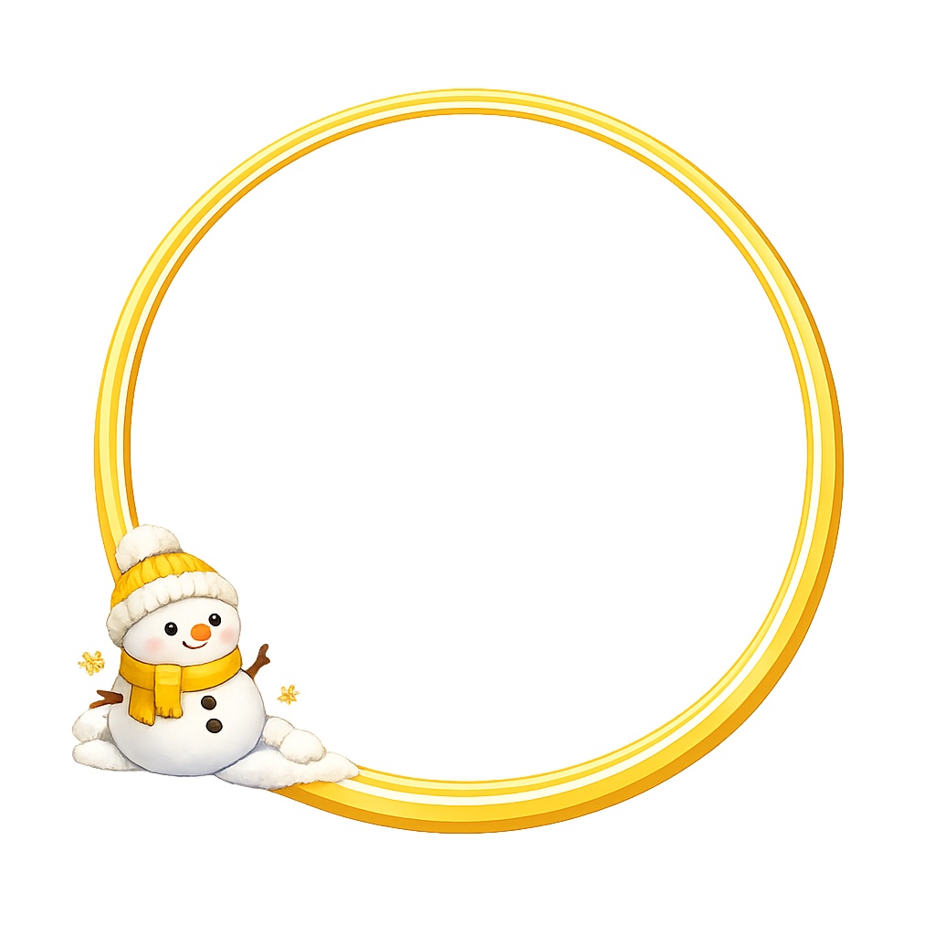 【透明PNG】かわいい円形雪だるまアイコンフレーム 6色セット|冬モチーフ対応|SNS・VTuber向け