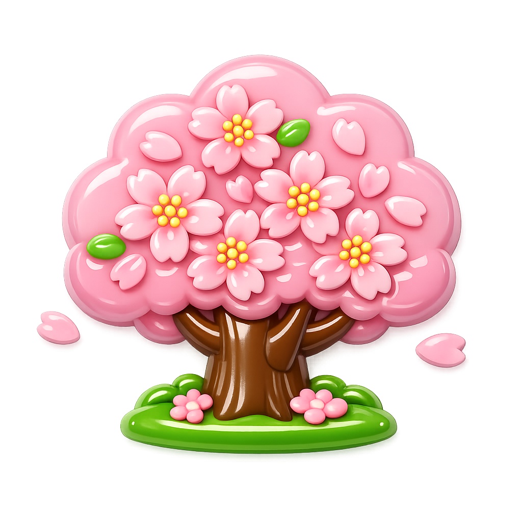 【無料サンプル】ぷっくり3D 柴犬と桜クリップアート(透過PNG)