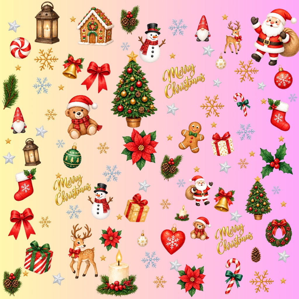 クリスマス柄 デジタルペーパー9枚セット|カラーバリエーション|PNG背景素材
