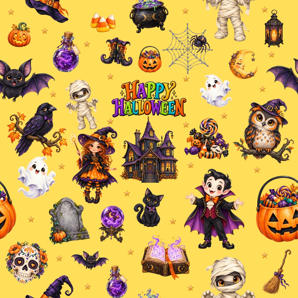 HAPPY HALLOWEEN デジタルペーパー8枚セット|シームレス6種+グラデーション2種|PNG素材