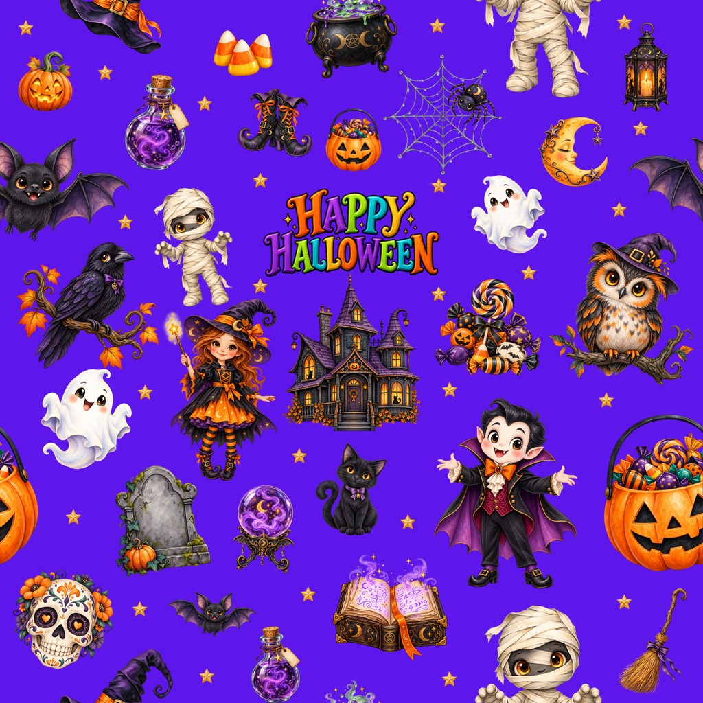 HAPPY HALLOWEEN デジタルペーパー8枚セット|シームレス6種+グラデーション2種|PNG素材