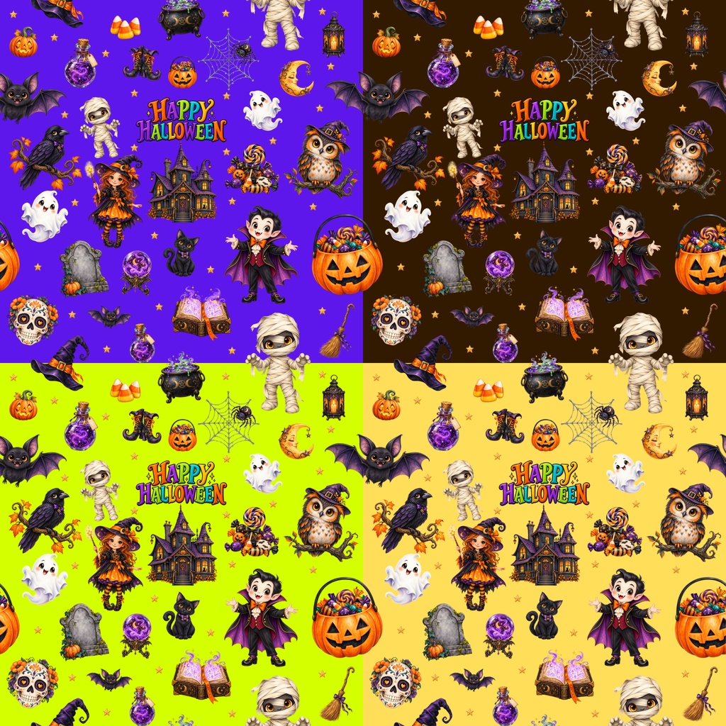 HAPPY HALLOWEEN デジタルペーパー8枚セット|シームレス6種+グラデーション2種|PNG素材