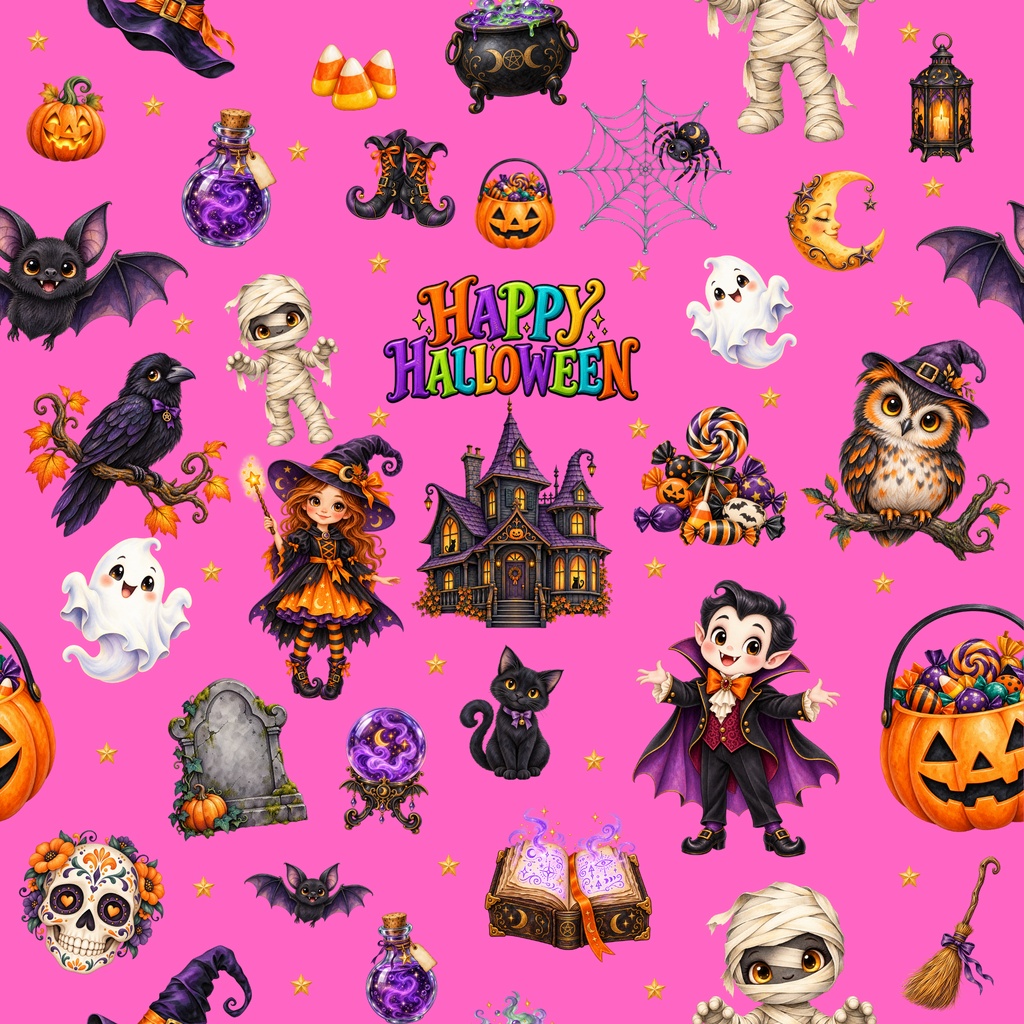 HAPPY HALLOWEEN デジタルペーパー8枚セット|シームレス6種+グラデーション2種|PNG素材
