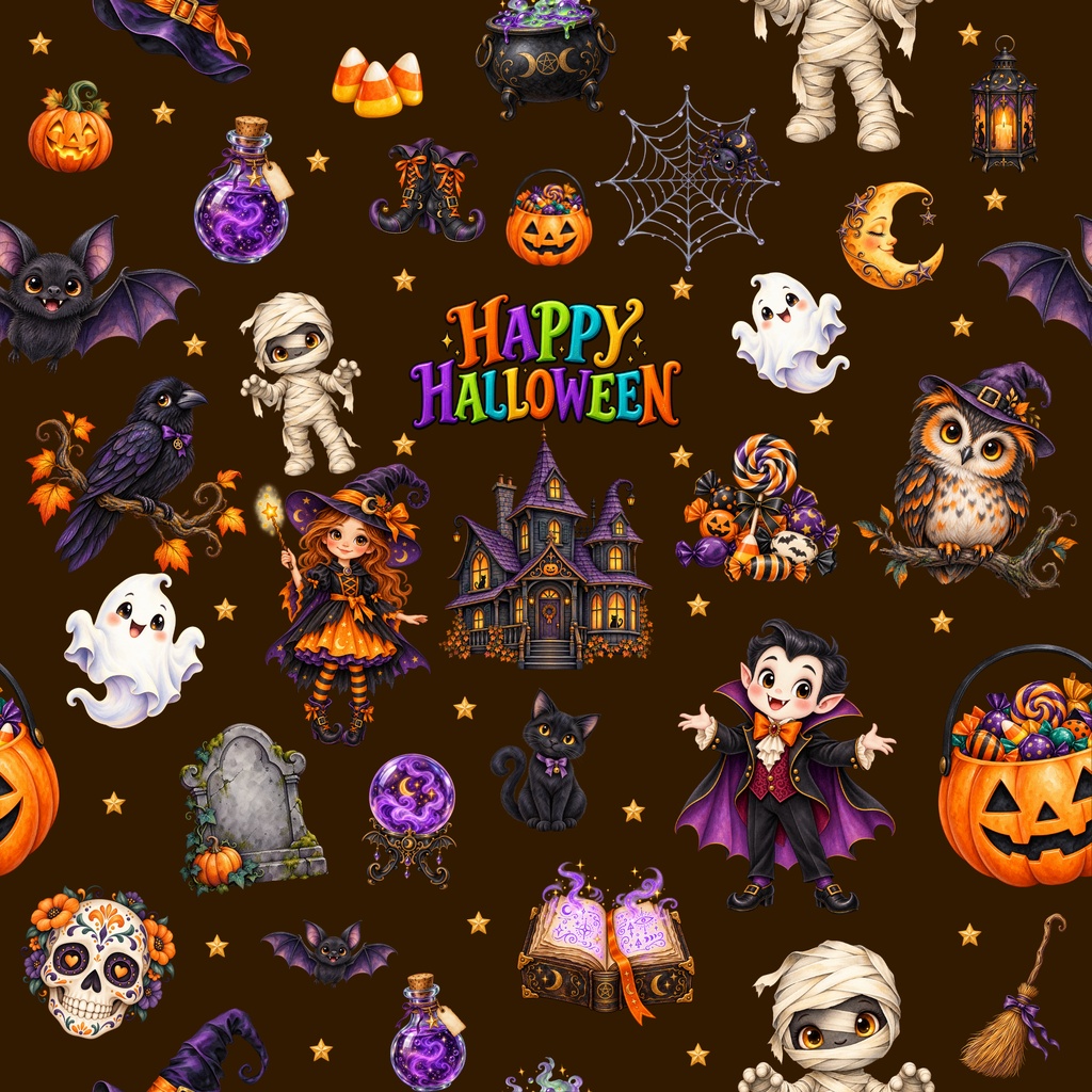HAPPY HALLOWEEN デジタルペーパー8枚セット|シームレス6種+グラデーション2種|PNG素材