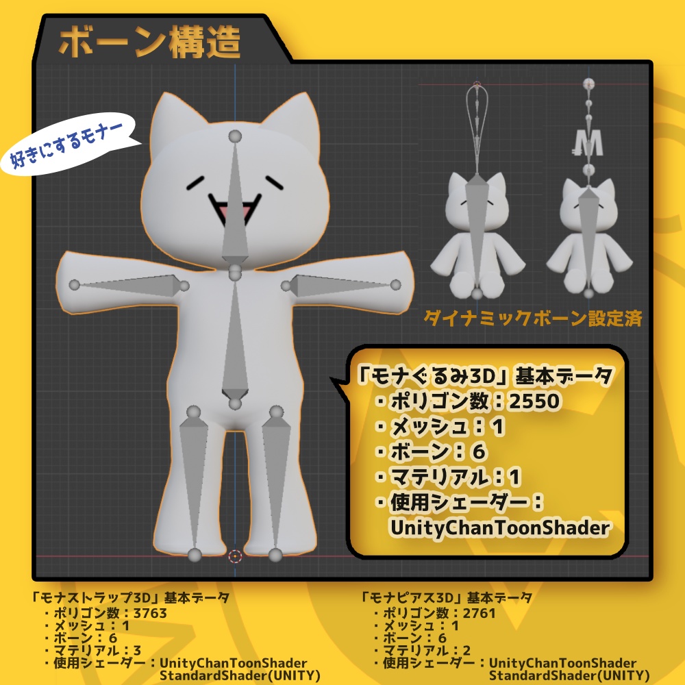 フルスクラッチ3Dモデル 「モナぐるみ3D」