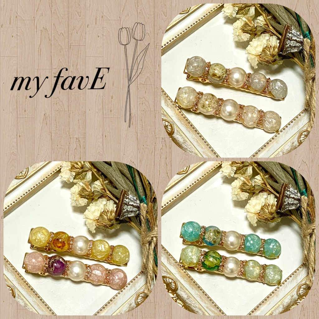 ガラスフレークのヘアクリップ