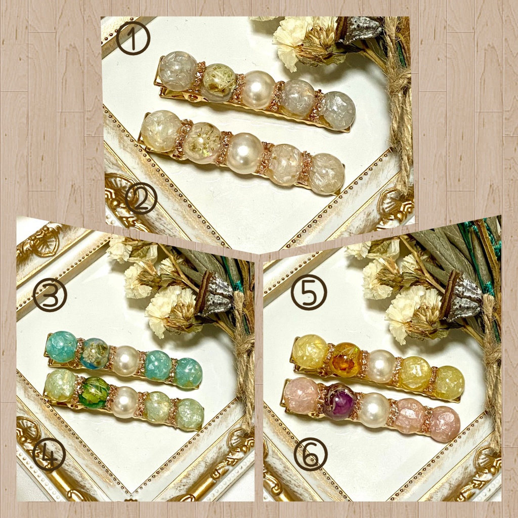 ガラスフレークのヘアクリップ