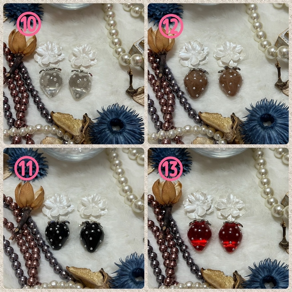フラワーとイチゴのピアス