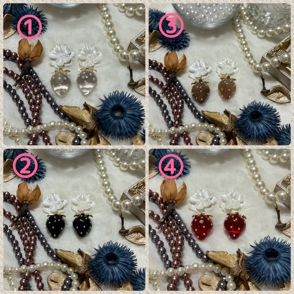 フラワーとイチゴのピアス