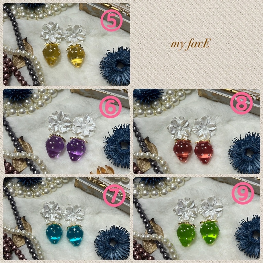 フラワーとイチゴのピアス