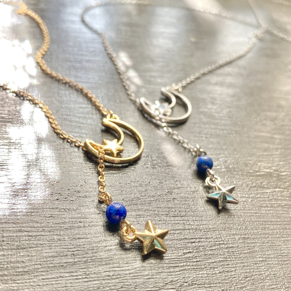 ラピスラズリと夜空のラリエットネックレス