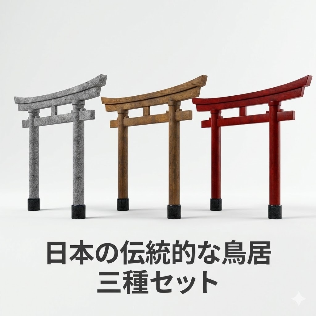 【VRChat・Unityゲーム制作】3種の鳥居セット(赤・茶・石)