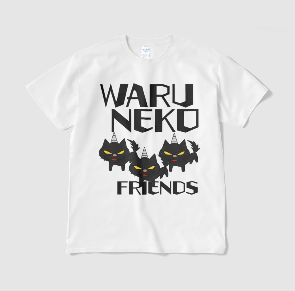 我-waRe-WARU NEKO FRIENDS Tシャツ ホワイト&ブラック