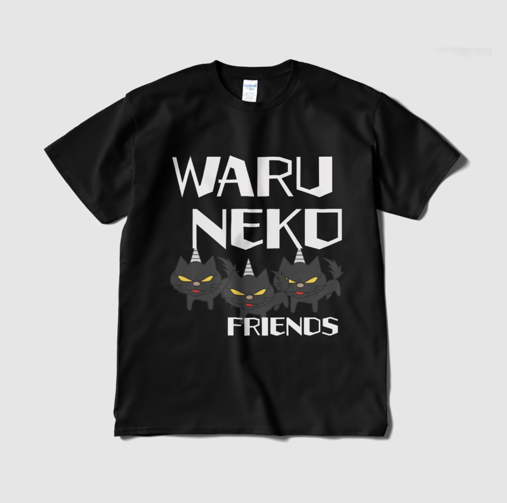 我-waRe-WARU NEKO FRIENDS Tシャツ ホワイト&ブラック