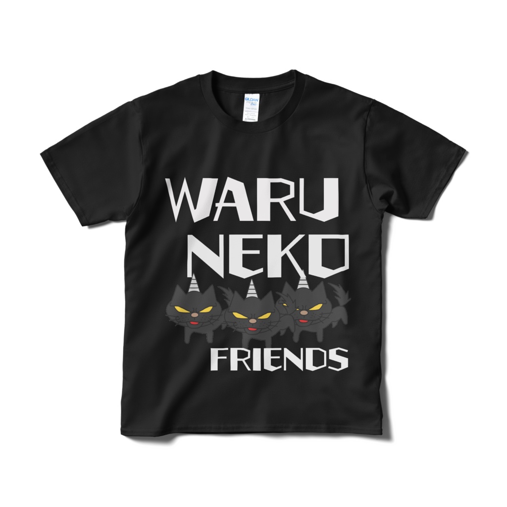 我-waRe-WARU NEKO FRIENDS Tシャツ ホワイト&ブラック