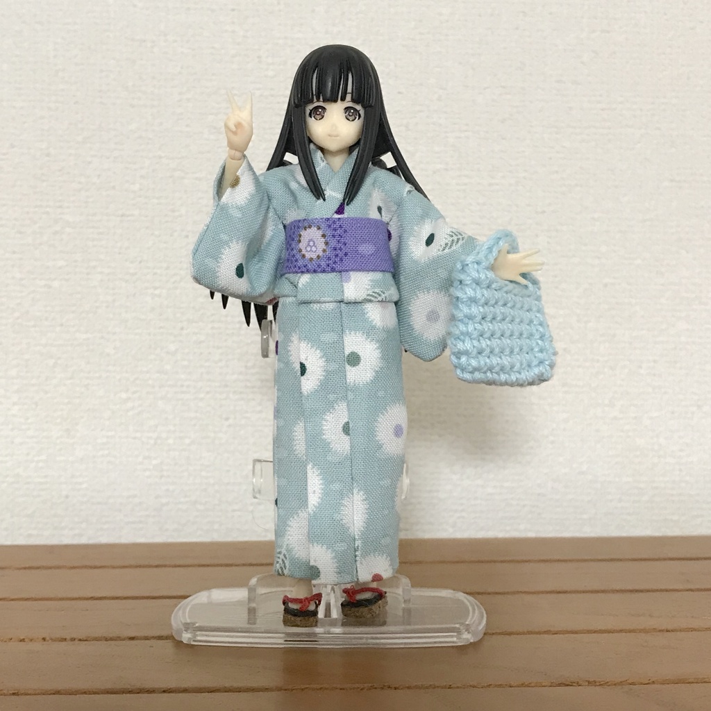 ピコニーモS用　手作り浴衣　北欧柄灰浅葱