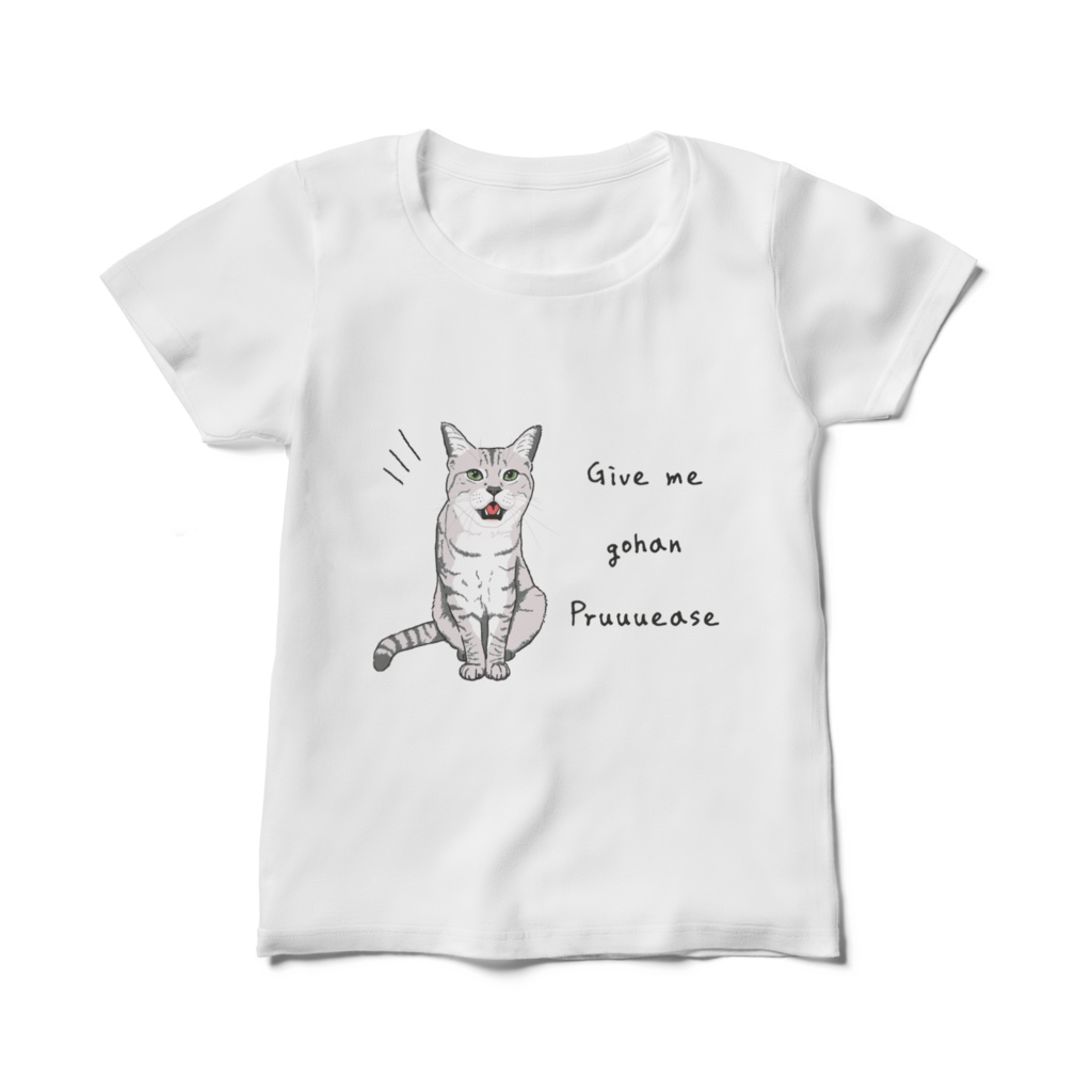 ごはんちょーだい 白Tシャツ レディース