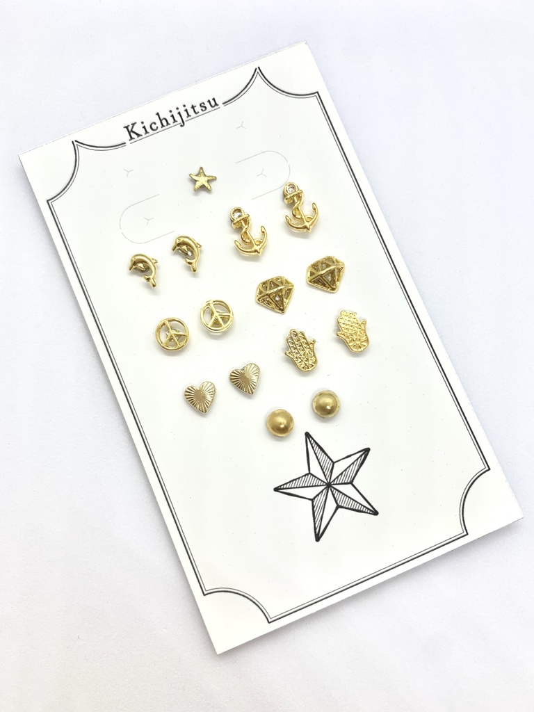 No.1／magnet earrings SET(gold)【ぬい】