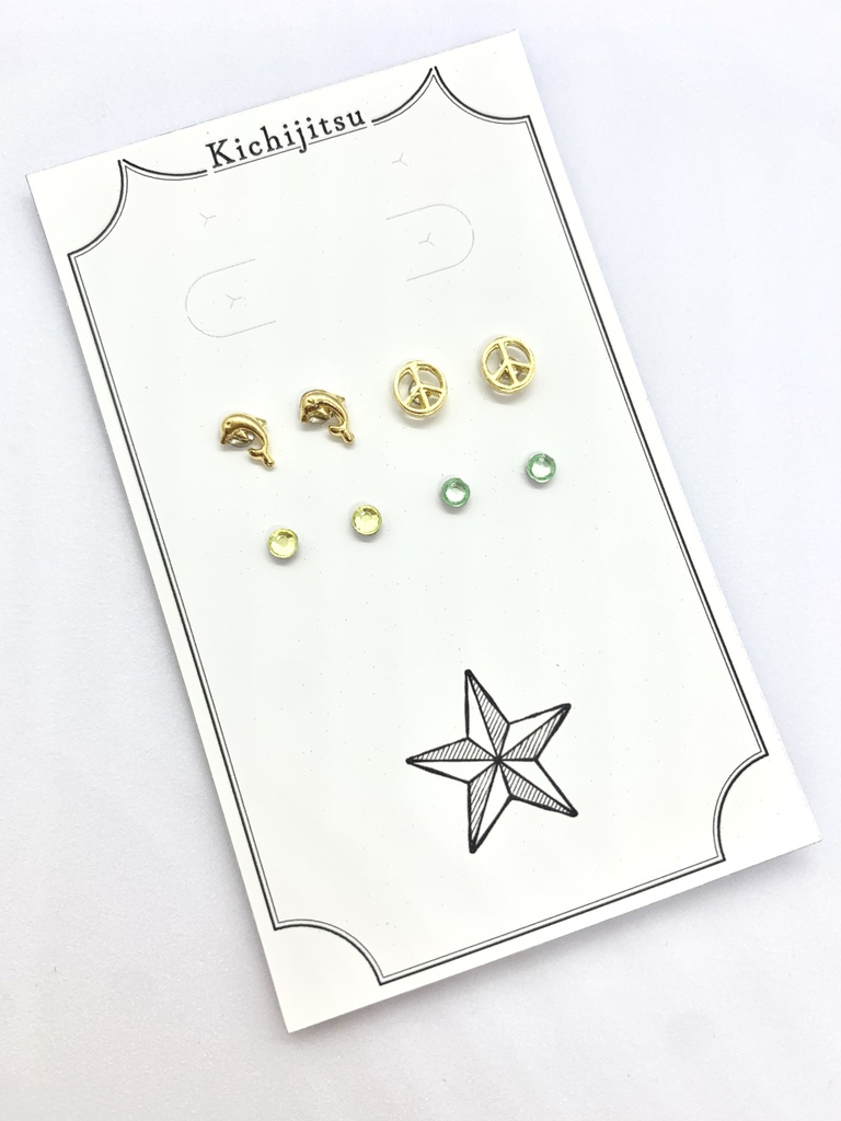 No.4／magnet earrings SET(dolphin＆Peace symbol)【ぬい】
