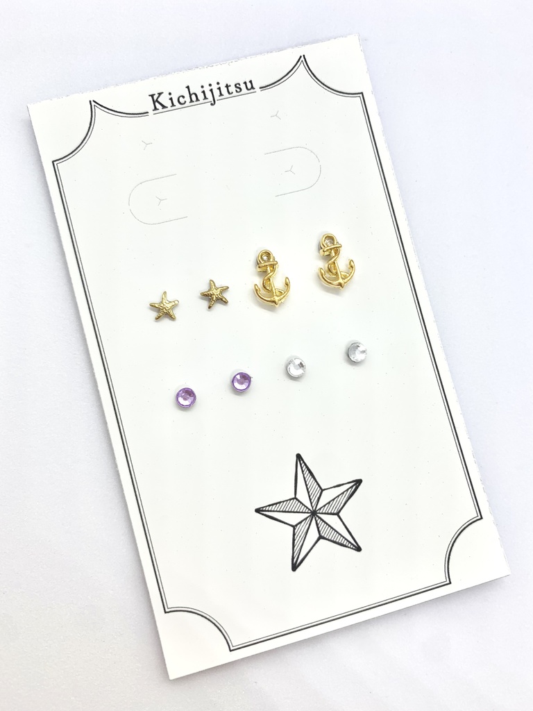 No.6／magnet earrings SET(starfish＆anchor)【ぬい】