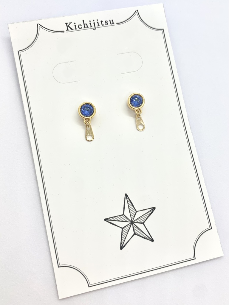 blue zipper earrings【ぬい・ドール】